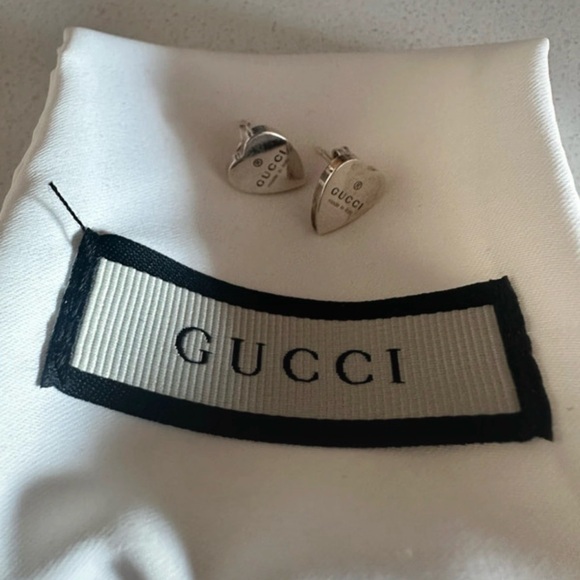 Gucci Silver Heart Logo Stud Earrings - Picture 2 of 12